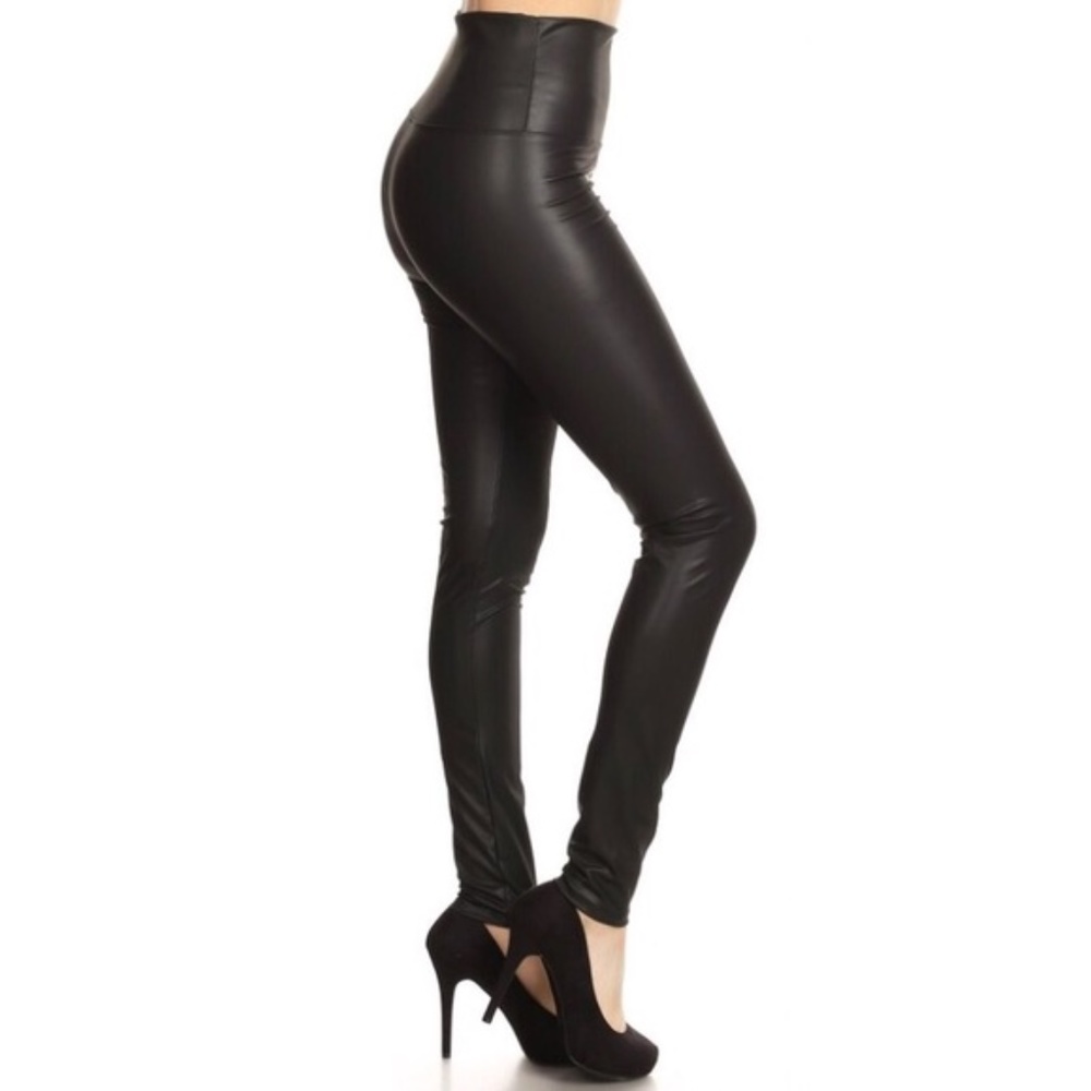 Black Faux Leather High Waist Leggings - Picture 4 of 5
